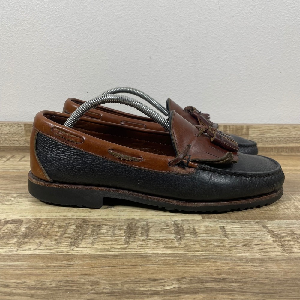 Allen Edmonds Nashua Mens 10.5 D Black Brown Leather Kiltie Tassel Loafers